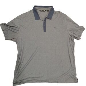 Travis Mathew Mens Golf Polo‎ Shirt XXL Gray Pinstripe Navy Collar Short Sleeve